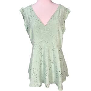 Torrid Sage Green Eyelet Peplum Blouse Womens 2X Boho Embroidered V Neck Boho
